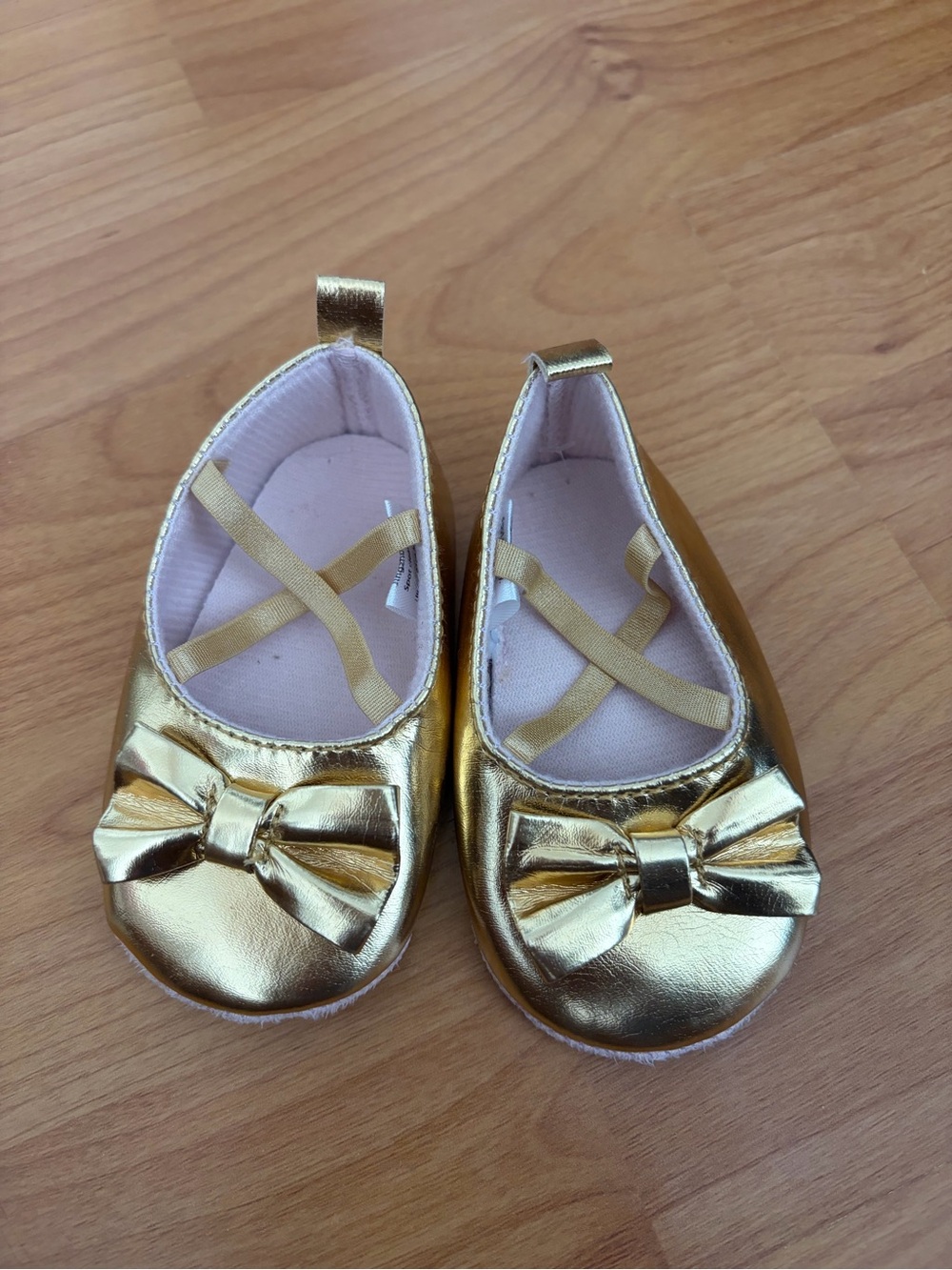 Little Treasure LIKE NEW Infant Gold Ballet Flats with Cross Straps Sz 0-6 month